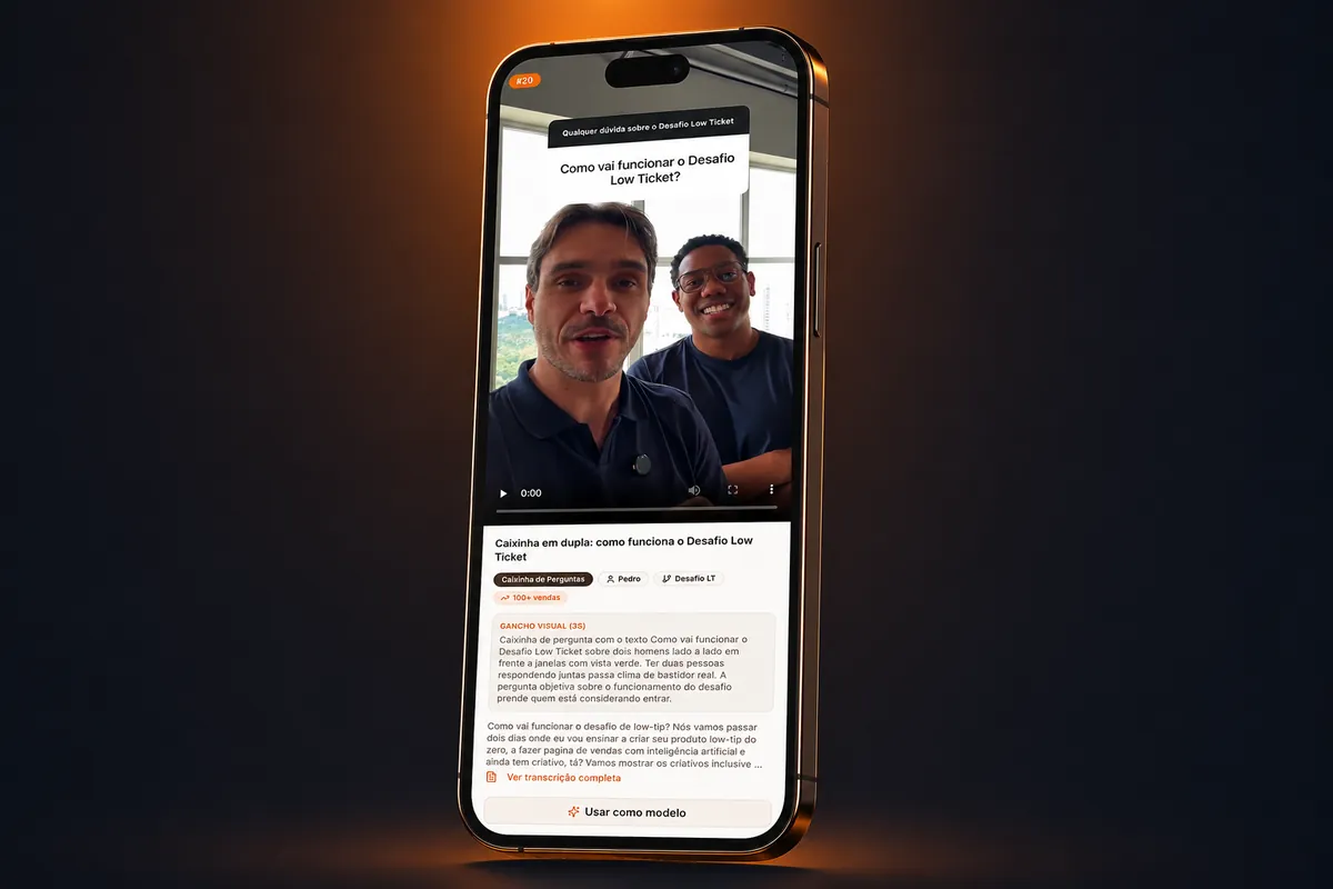 Card de um anúncio validado com vídeo, nicho e faixa de vendas