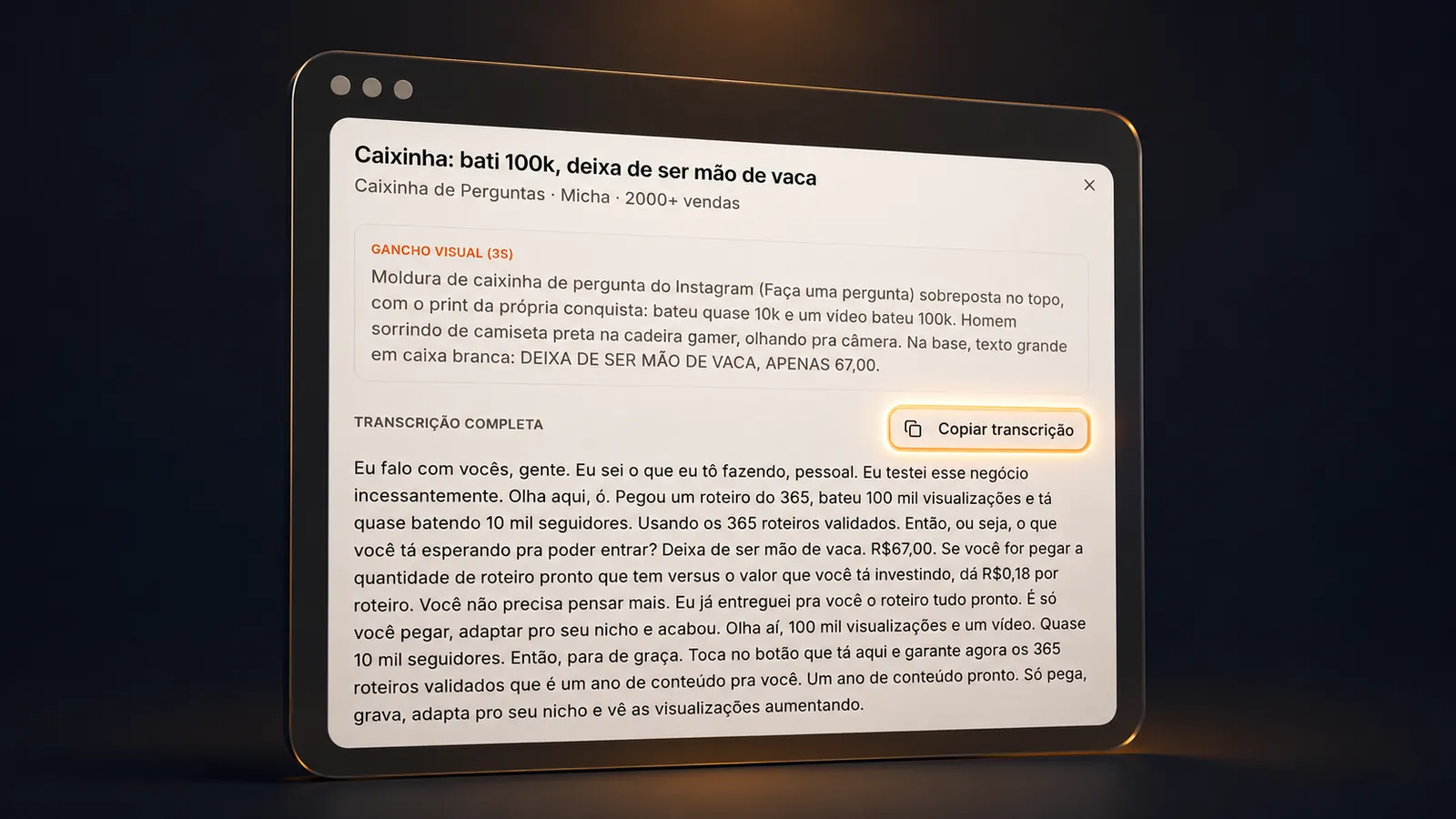 Transcrição completa pronta para copiar